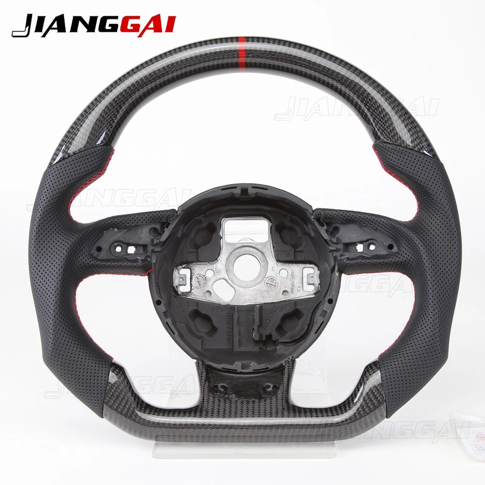 Real Carbon Fiber Steering Wheel For Audi B8 S3 S4 SQ5 RS4 RS5 A3 A4 A5 Red Line - Image 1 of 4