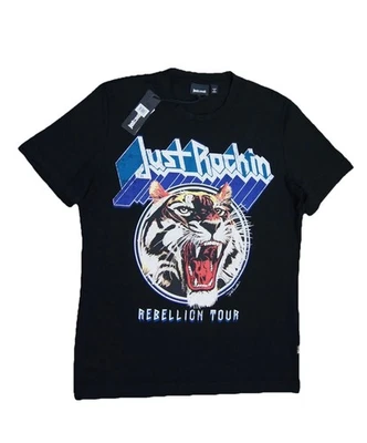 JUST CAVALLI 'Just Rockin' Tiger Print Crew-neck Graphic T-Shirts size S NEW NWT - Image 1 of 4