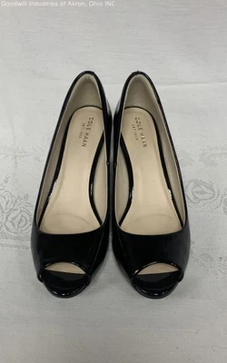 Cole Haan Sadie OT Wedge 65mm Black Patent Peep Toe Heels Size 6.5B COA New - Image 1 of 4