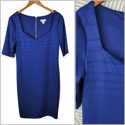 Vestido Bisou Bisou Bodycon Tejido Talla 16 Texturizado Sexy Vaina Club Noche Azul Foto 1 de 4