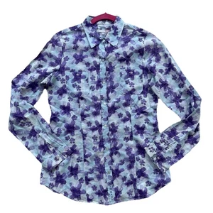 Camicia TIN HAUL blu e viola cotone fiori manica lunga con bottoni taglia S - Foto 1 di 2