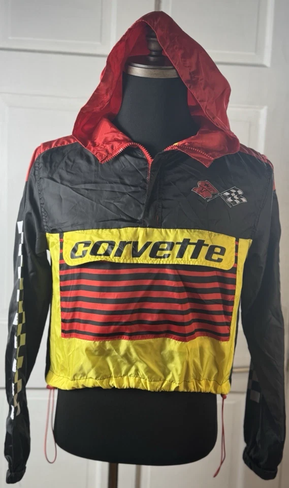 Jaqueta corta-vento vintage Corvette corrida com capuz química GM preta vermelha amarela - Imagem 1 de 4