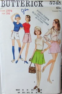 Vintage 60s Butterick 5748 Misses 12 W25.5 Flared MINI SKIRT & SKORT Pattern - Bild 1 von 2