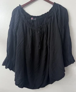 Kancy Kole 2XL schwarze Bauernbluse U-Ausschnitt 3/4 Arm Gummizug Ballon - Bild 1 von 8