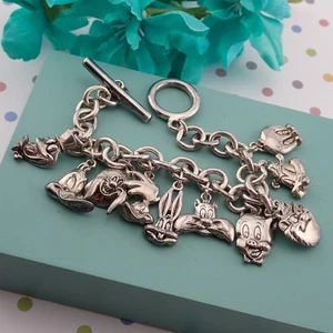 Vintage Warner Bros 1992 10 Charm 7" Bugs Tweety Loony Tune Silver Tone Bracelet - Picture 1 of 7