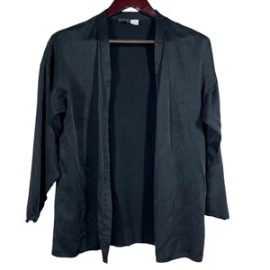 Vtg Levante 100% Silk Open Front Overblouse Womens S Black Lightweight Flowy - Picture 1 of 6