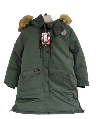 Parka Abrigo Largo Canada Weather Gear Para Mujer Verde Bosque Borde de Piel Sintética Nuevo 1X Foto 1 de 4