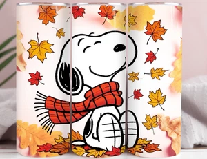 Fall Leaves Puppy Boy 20oz Tumbler – Autumn Dog Cartoon Inspired Stainless Steel - Picture 1 of 8