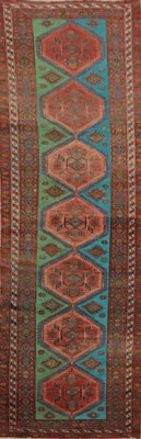 Alfombra de corredor geométrica tradicional vintage de 14 pies hecha a mano de lana 4x14 para pasillo Foto 1 de 4