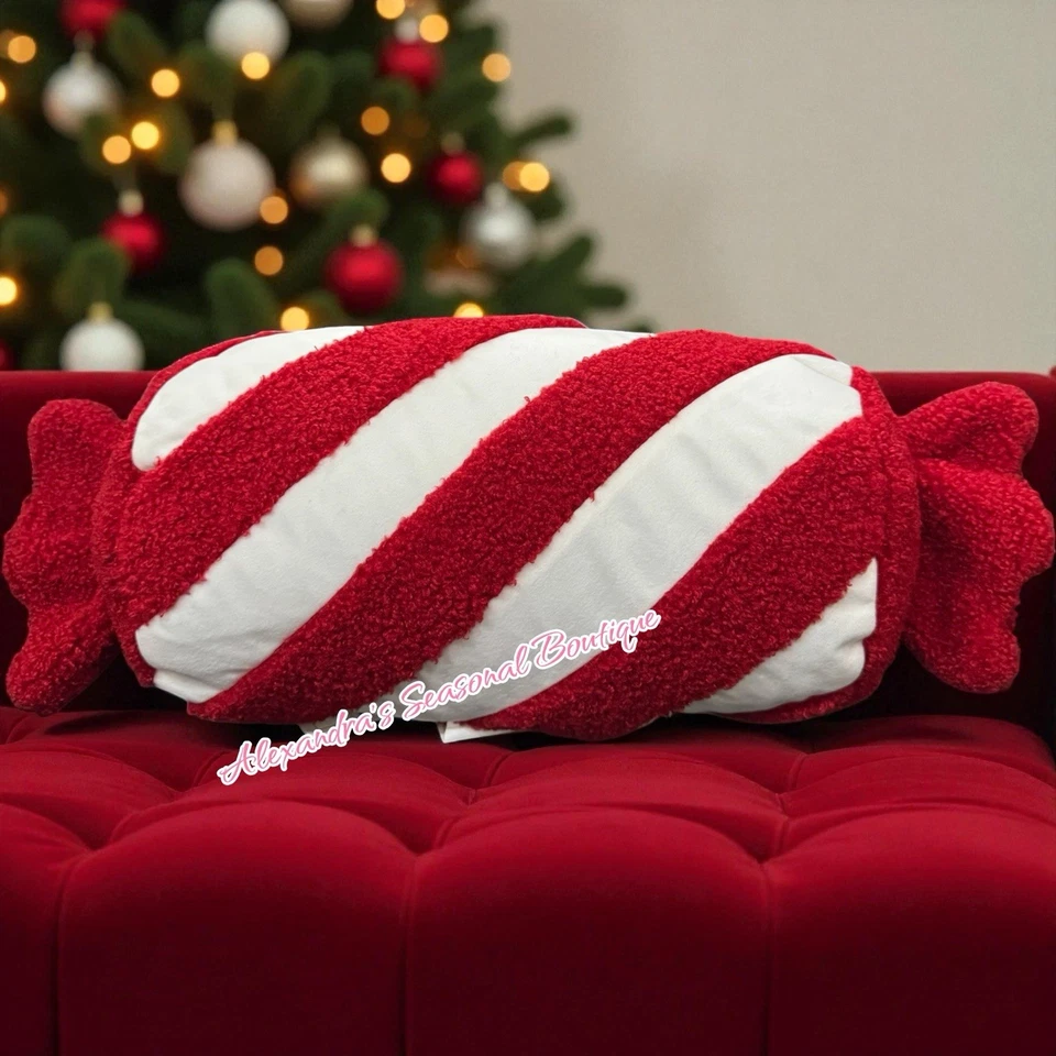 Brentwood Originals Holiday Decorative 16in Red Candy Pillow Peppermint 2-Pack