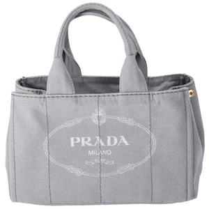 PRADA Canapa Large Tote Bag B1877B Gray Canvas Denim Shoulder Bag - Picture 1 of 9