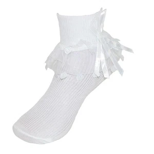 CTM Girls' Ruffle Trim Lace Anklet Socks (3 Pair Pack) - Picture 1 of 8