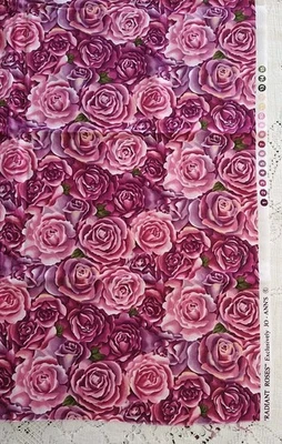 REMNANT Radiant Roses JoAnn Fabric Packed Floral Cotton Quilt Fabric 22"x22" - Image 1 of 3