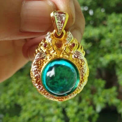 Зеленый синий Naga глаз драгоценный камень подвеска золотой микрон талисман ювелирных изделий тайский Будда амулет - Изображение 1 из 2