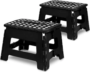 Utopia Foldable Step Stool 9" Height Lightweight Plastic Design, Set of 2-Black - Picture 1 of 6