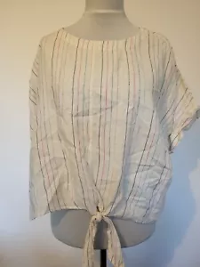 Marks & Spencer Easy Iron Front Knot Linen Striped Top Cream Mix Size 24 M&S - Picture 1 of 4