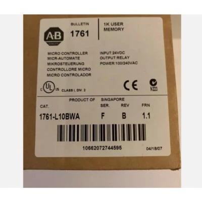 New Factory Sealed AB 1761-L10BWA MICROLOGIX 1000 Controller 1761L10BWA - Image 1 of 2