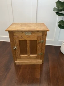 Vintage White Clad Oak Wood Ice Box Nightstand Cabinet Chest End Table FREE SHIP - Picture 1 of 6