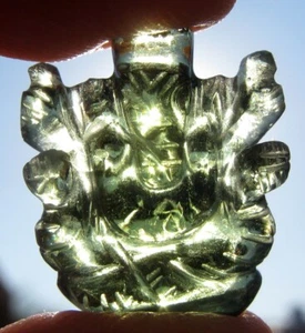 MOLDAVITE GANESHA Ganesh Meteorite Impact Glass Gemstone Tektite HINDU Carving - Picture 1 of 6