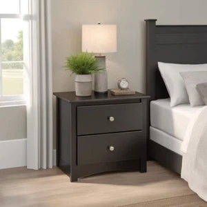 Modern 2-Drawer Black Nightstand Bed Side End Table Bedroom Bedside Night Stand - Picture 1 of 12