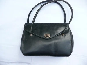 sac à main ancien vintage en cuir noir des années 1960 - Imagen 1 de 7