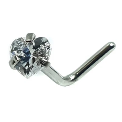 Piercing naso borchia cuore 3 mm zirconi argento titanio 20 g (0,8 mm) L punt... - Immagine 1 di 4