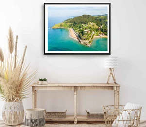Forest Print, Ocean Wall Art, Aerial View Framed Beach Wall Art, Coastal - Picture 1 of 5