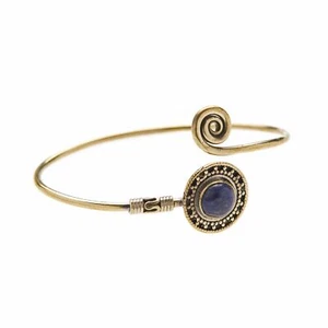 81stgeneration Gold Bangle Bracelet Brass Lapis Lazuli Dot Work Spiral Wrap - Imagen 1 de 3