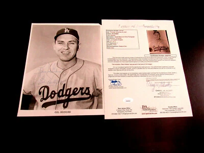 GIL HODGES BEST WISHES 1955 WSC BROOKLYN DODGERS HOF SIGNED AUTO B&W PHOTO JSA   - Image 1 of 4