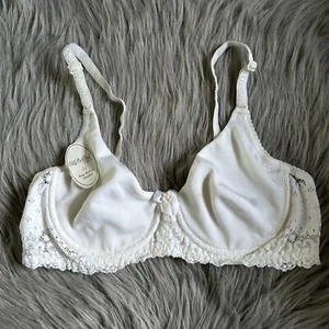 Vintage Belles Lingerie Unlined Bra Womens White Floral Lace Sheer Back Closure - Picture 1 of 7