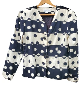 Junnie Leigh 80s Vintage Black and White polka dot SILK blazer size 10 - Picture 1 of 5