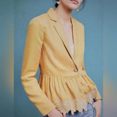 Blazer Jolie Peplum de Cartonnier para mujer talla 10 amarillo con encaje blanco Foto 1 de 4