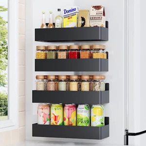 Magnetic Spice Rack for Refrigerator, Kitchen Organizer and Storage Shelf, Black - Picture 1 of 12