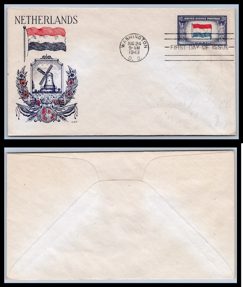 US FDC # 913 5c Overrun Nations Clifford Netherlands errased 1943, 0a1191 - Image 1 of 1