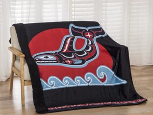 Nuevo Arte Nativo Ballena y Olas Sherpa Peluche Lanzamiento Manta de Regalo SUAVE Orca Asesina - Imagen 1 de 5