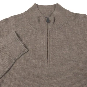 $148 Bloomingdales Ash Taupe Waffled Wool Half Zip Sweater Mens Size 2XL - Picture 1 of 7