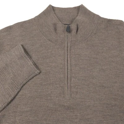 $148 Bloomingdales Ash Taupe Waffled Wool Half Zip Sweater Mens Size 2XL - Image 1 of 4
