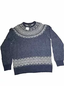 J.Crew Mercantile Men’s Fair Isle Sweater Size L Wool Blend Blue White Geometric - Picture 1 of 6