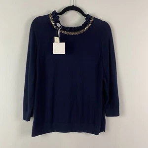 RSVP Talbots Embellished Sweater Size XLP Petite XL Navy Blue 3/4 Sleeves - Picture 1 of 10