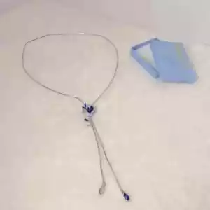 COSTUME JEWELRY Blue and Silver Bolo Tie Style Necklace Y2K Floral Feminine - Picture 1 of 9