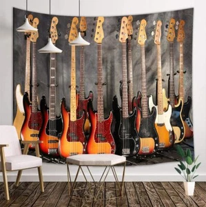 Music Lover Tapestry, Guitar Concert Instruments in Old Houses Hippie Art 71X60" - Picture 1 of 3