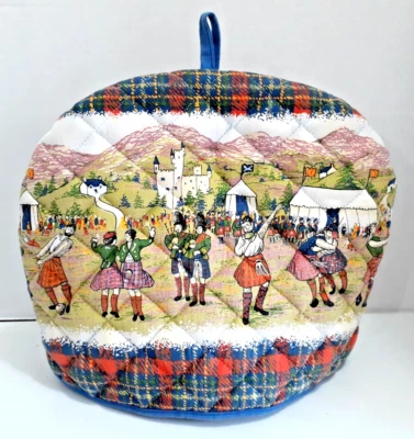De Colección Acolchado Algodón Té Acogedor Scottish Highland Games 12" x 10" Hecho en Gran Bretaña Usado en Excelente Condición Foto 1 de 4
