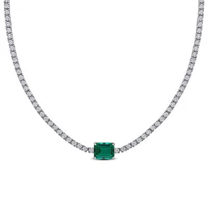 Amour Silver Created Emerald & Created White Sapphire Solitaire Necklace - 17 in - Picture 1 of 6