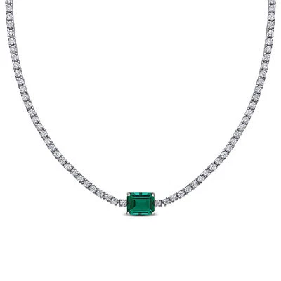 Amour Silver Created Emerald & Created White Sapphire Solitaire Necklace - 17 in - Image 1 of 4