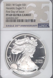 2021 (W)  1 oz American Silver Eagle NGC PF69 Heraldic Eagle T-1 - Picture 1 of 3