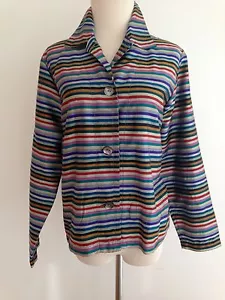 CHICO'S Silk Top Button Front Multicolor Stripes Size 0 - Picture 1 of 12