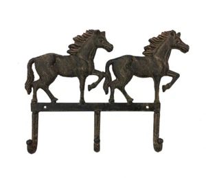 Coat Hook Horse Design Cast Iron Wall 3 Hooks Hand Crafted - Picture 1 of 1
