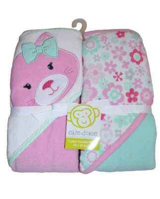 Pack de 2 toallas bebé Okie Dokie rosa con capucha Foto 1 de 3