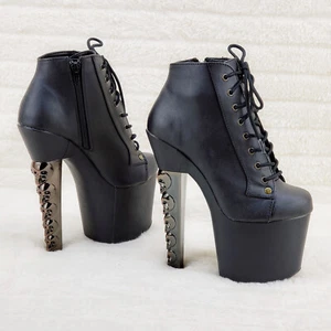 Voodoo 1005 Brush Metal Skull Stacked 7" High Heel Platform Boots IN HOUSE NY - Picture 1 of 12