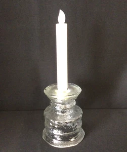 Vintage 1960s Scandinavian Frosted Ice Clear Glass Candlestick Candle Holder - Picture 1 of 5